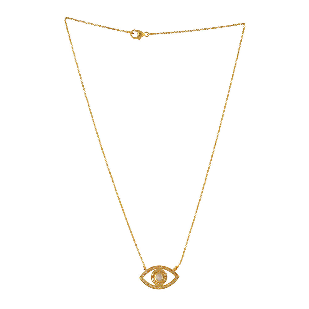 Round Cut Moonstone & Pave Diamond Evil Eye Choker Necklace in Yellow Gold