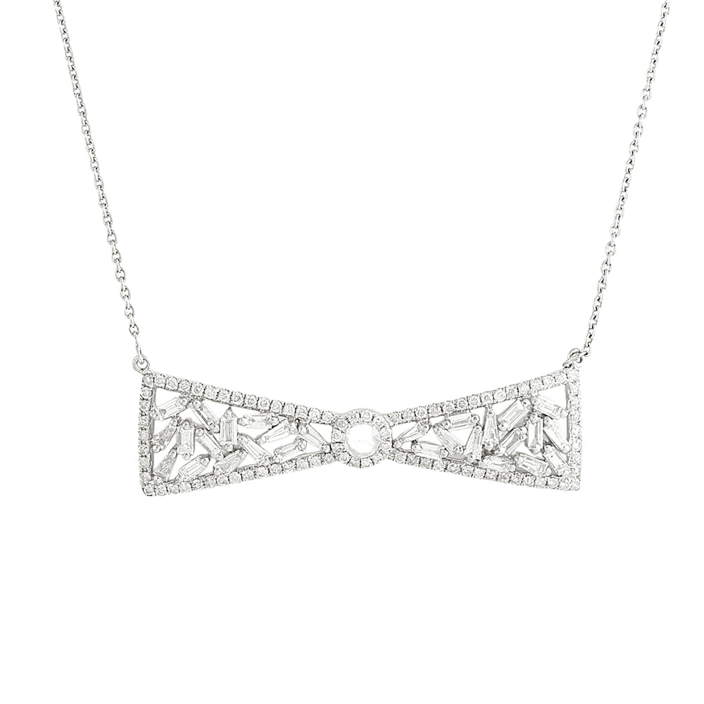 Baguette Diamond Bow Princess Necklace in 18K White Gold – Elegant Women’s Jewelry Gift