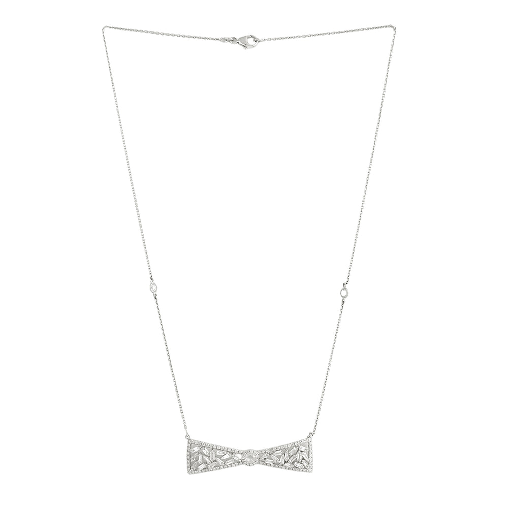 Baguette Diamond Bow Princess Necklace in 18K White Gold – Elegant Women’s Jewelry Gift