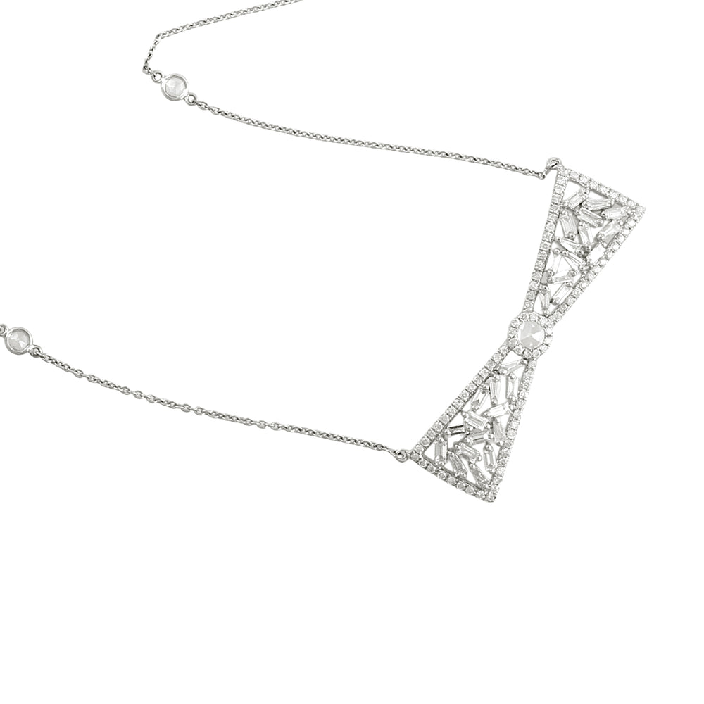 Baguette Diamond Bow Princess Necklace in 18K White Gold – Elegant Women’s Jewelry Gift