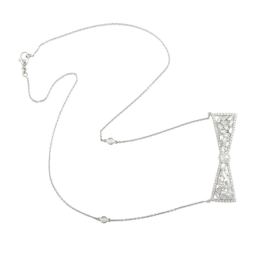 Baguette Diamond Bow Princess Necklace in 18K White Gold – Elegant Women’s Jewelry Gift