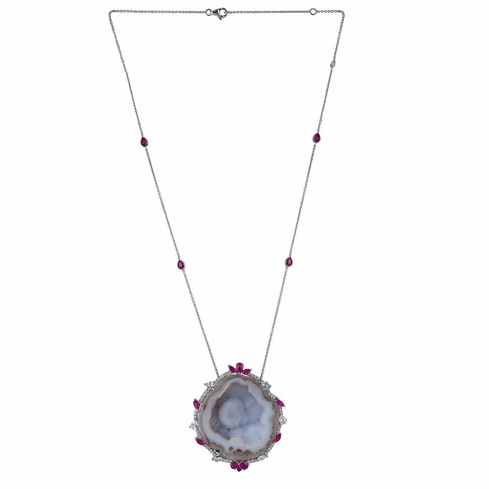 Uneven Geode Pave Diamond Sapphire Ruby Choker Necklace In 18k White Gold