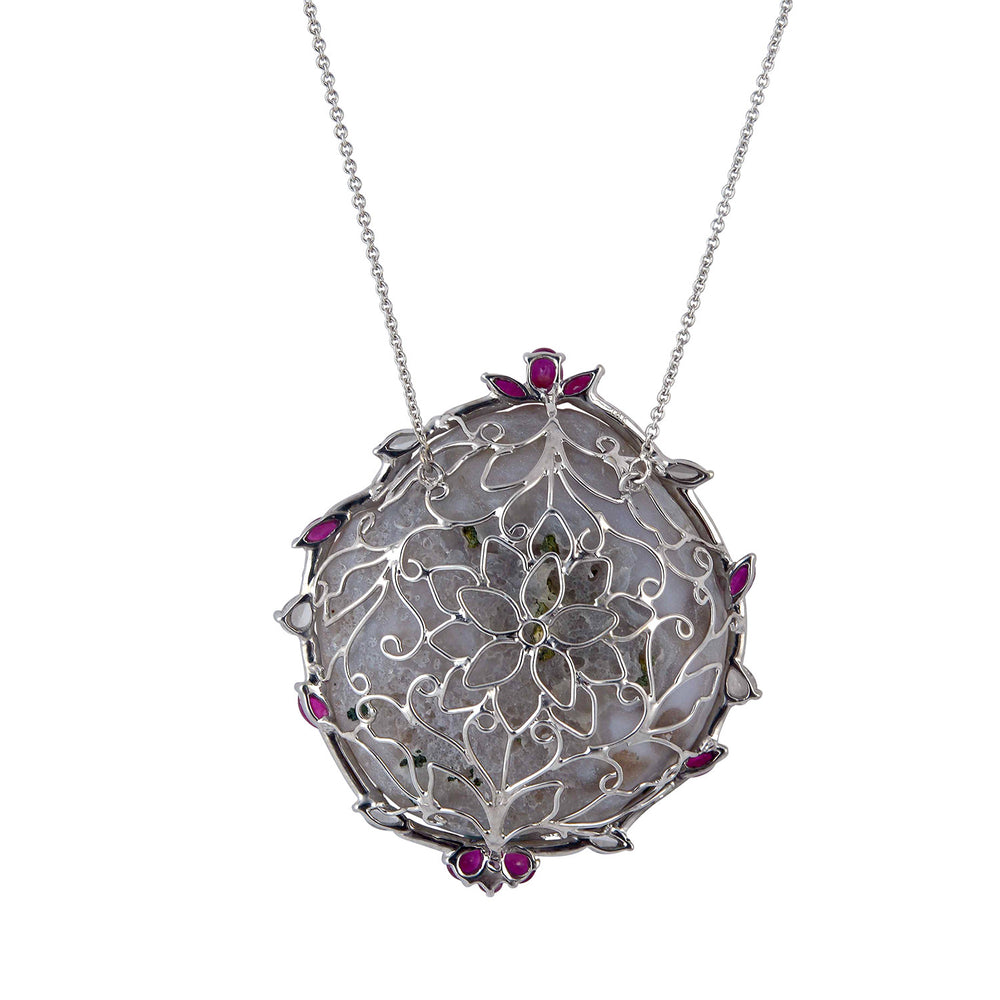 Uneven Geode Pave Diamond Sapphire Ruby Choker Necklace In 18k White Gold