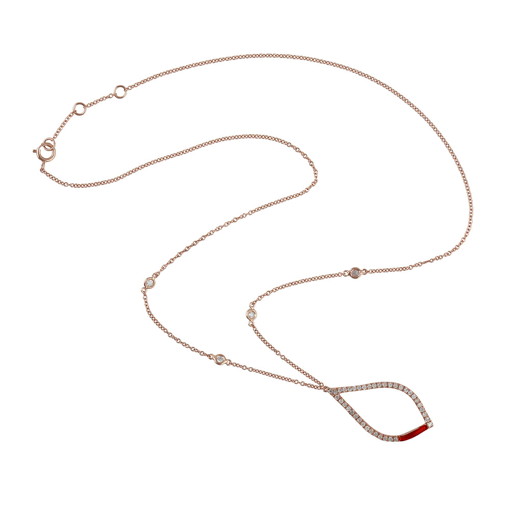 14k Rose Gold Micro Pave Diamond Marquise Enamel Princess Necklace