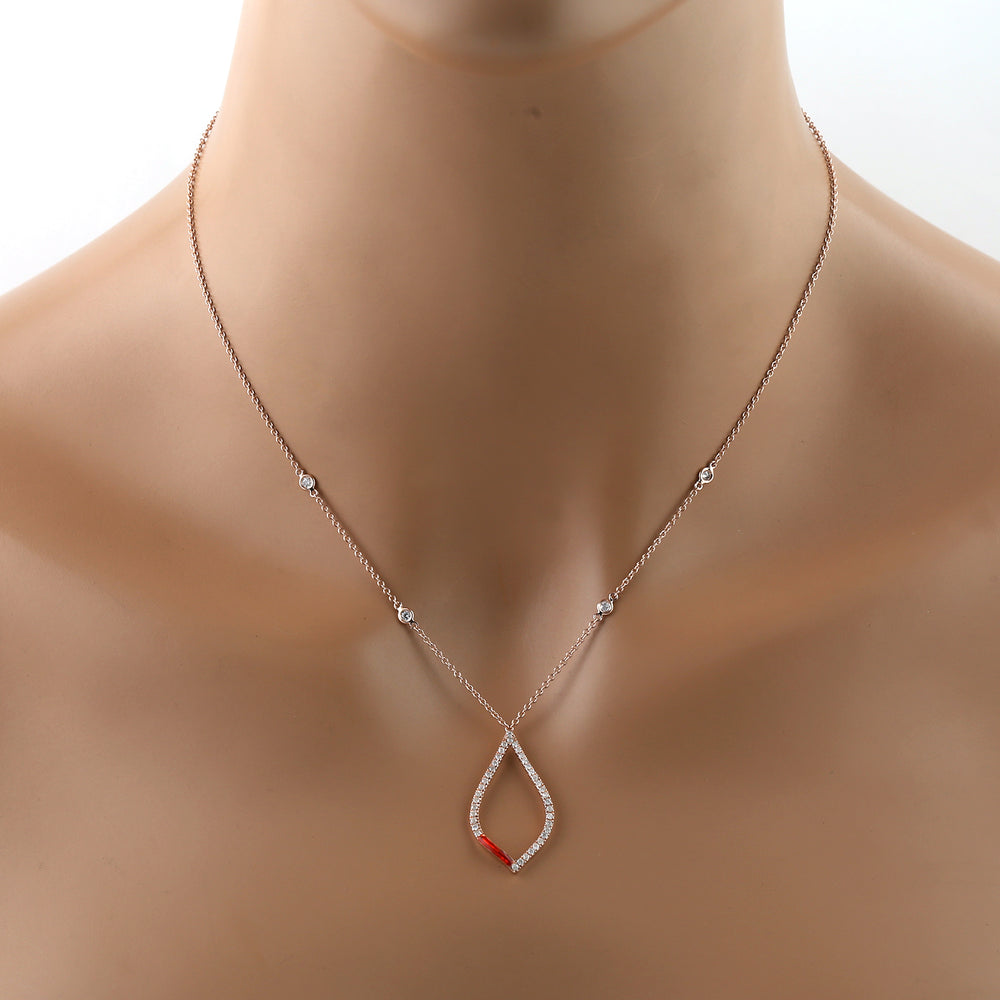 14k Rose Gold Micro Pave Diamond Marquise Enamel Princess Necklace