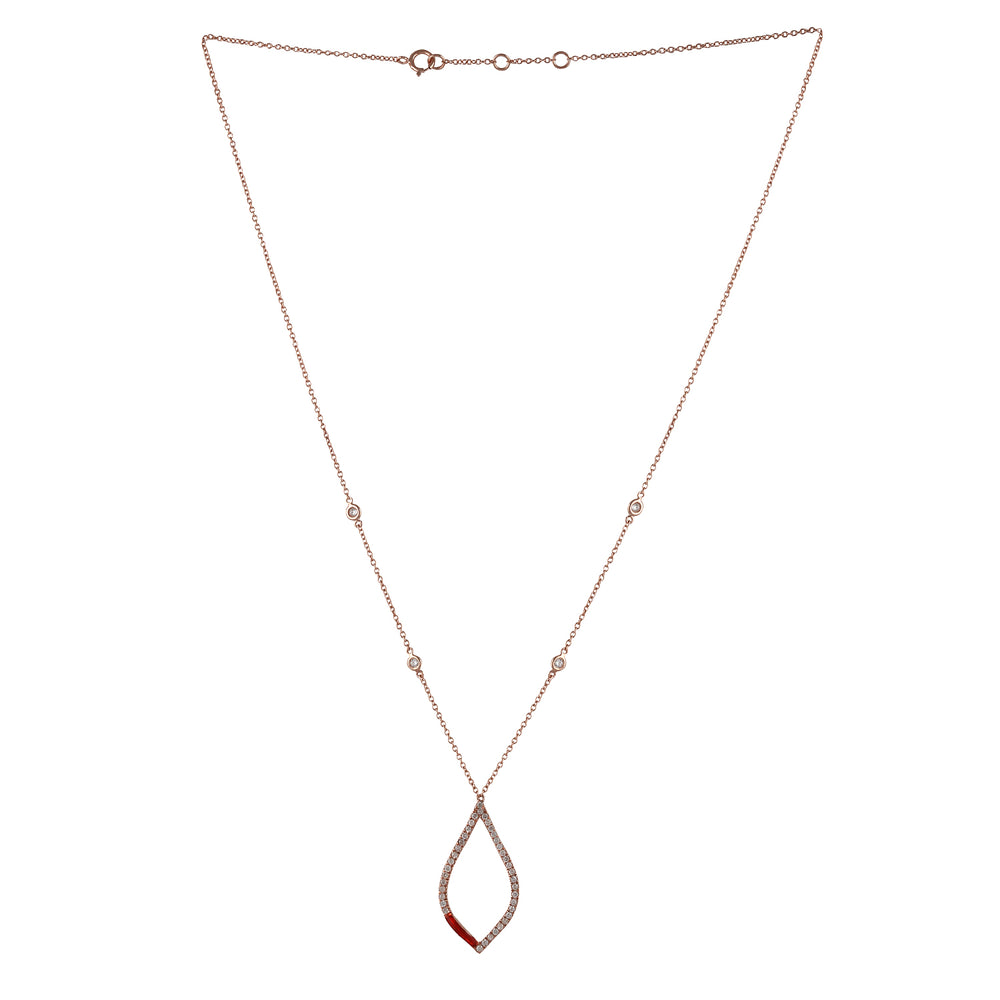 14k Rose Gold Micro Pave Diamond Marquise Enamel Princess Necklace