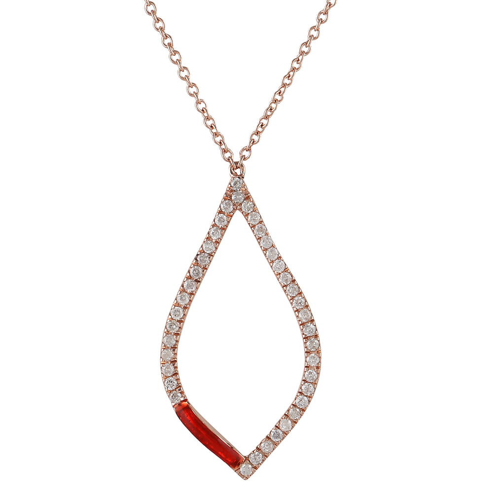 14k Rose Gold Micro Pave Diamond Marquise Enamel Princess Necklace