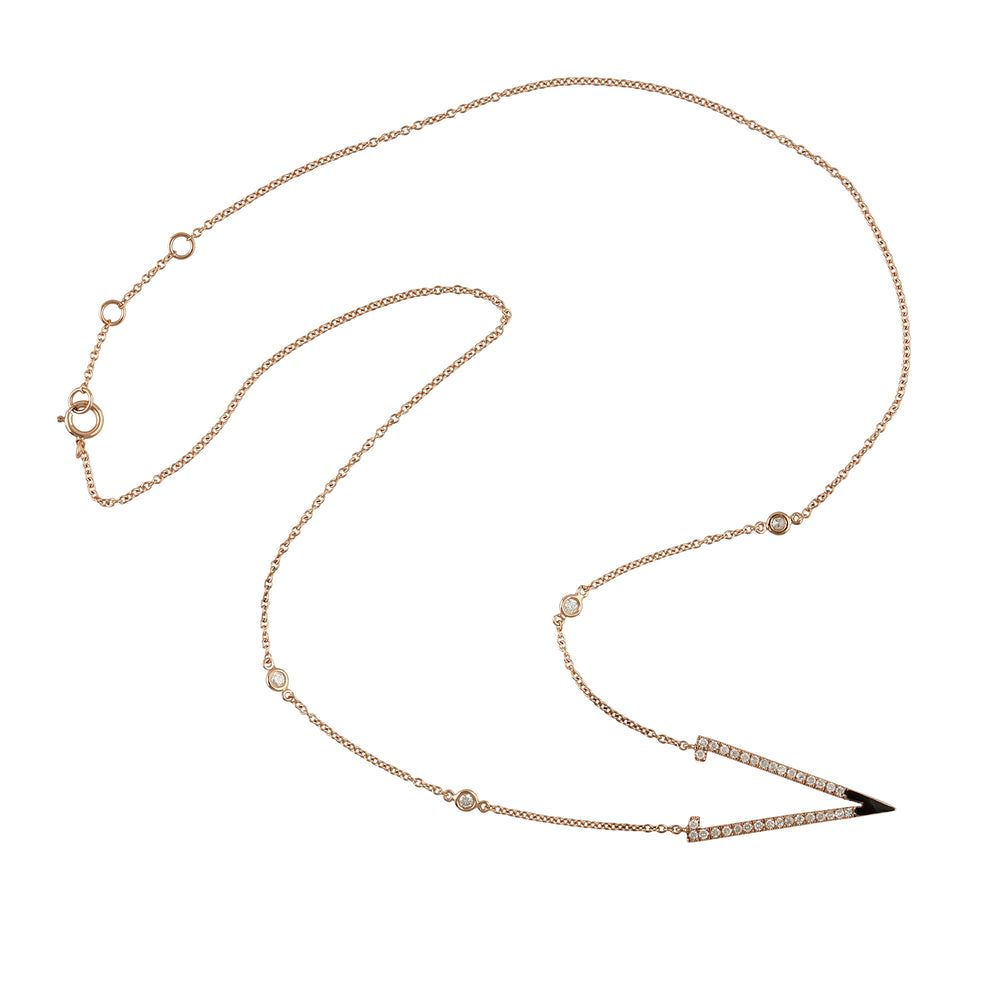 14k Rose Gold Pave Diamond "V" Initial Alphabet Enamel Princess Necklace