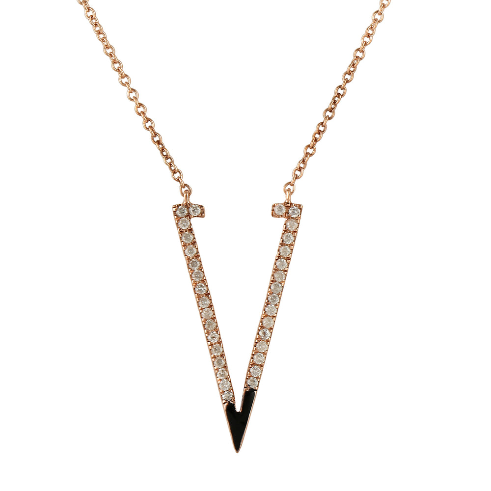 14k Rose Gold Pave Diamond "V" Initial Alphabet Enamel Princess Necklace