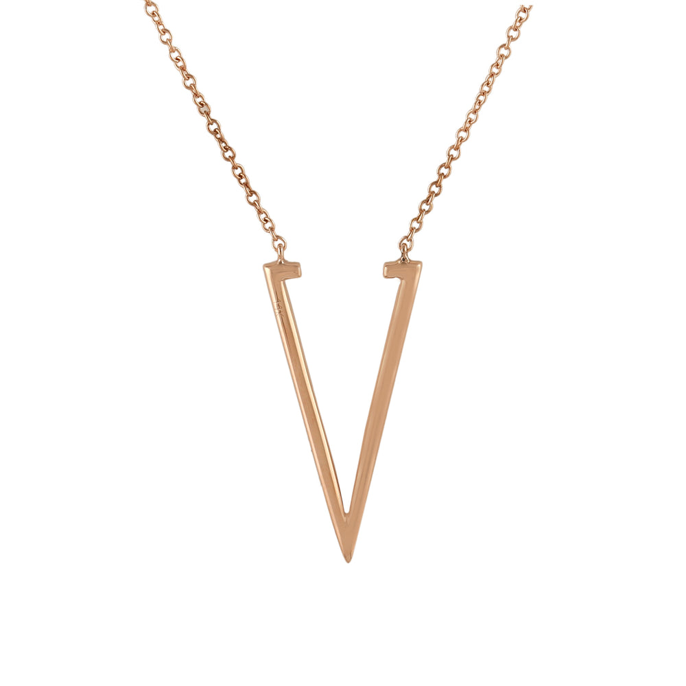 14k Rose Gold Pave Diamond "V" Initial Alphabet Enamel Princess Necklace