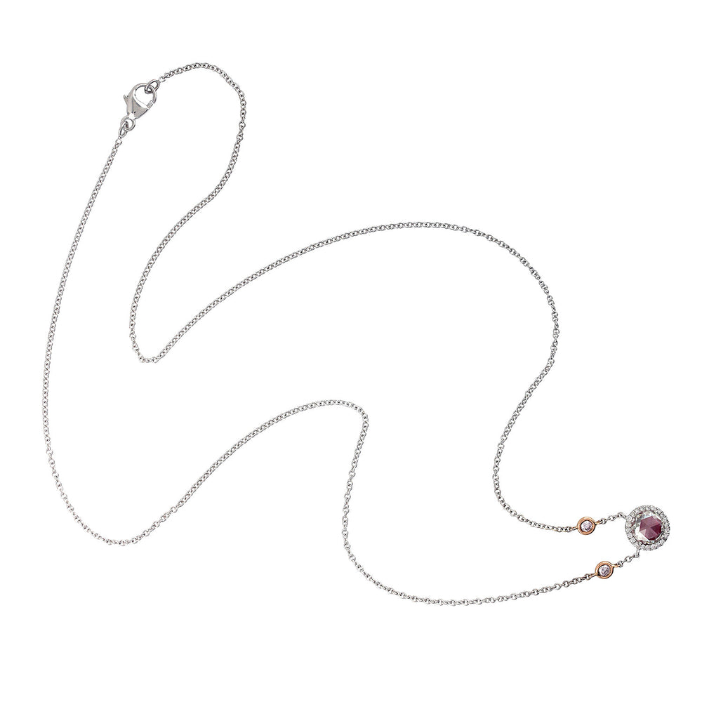 Rose Cut Diamond Enamel Princess Necklace in 18K Rose and White Gold