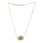 Baguette Diamond & Turquoise Evil Eye Charm Pendant 18k Yellow Gold Chain Necklace Jewelry