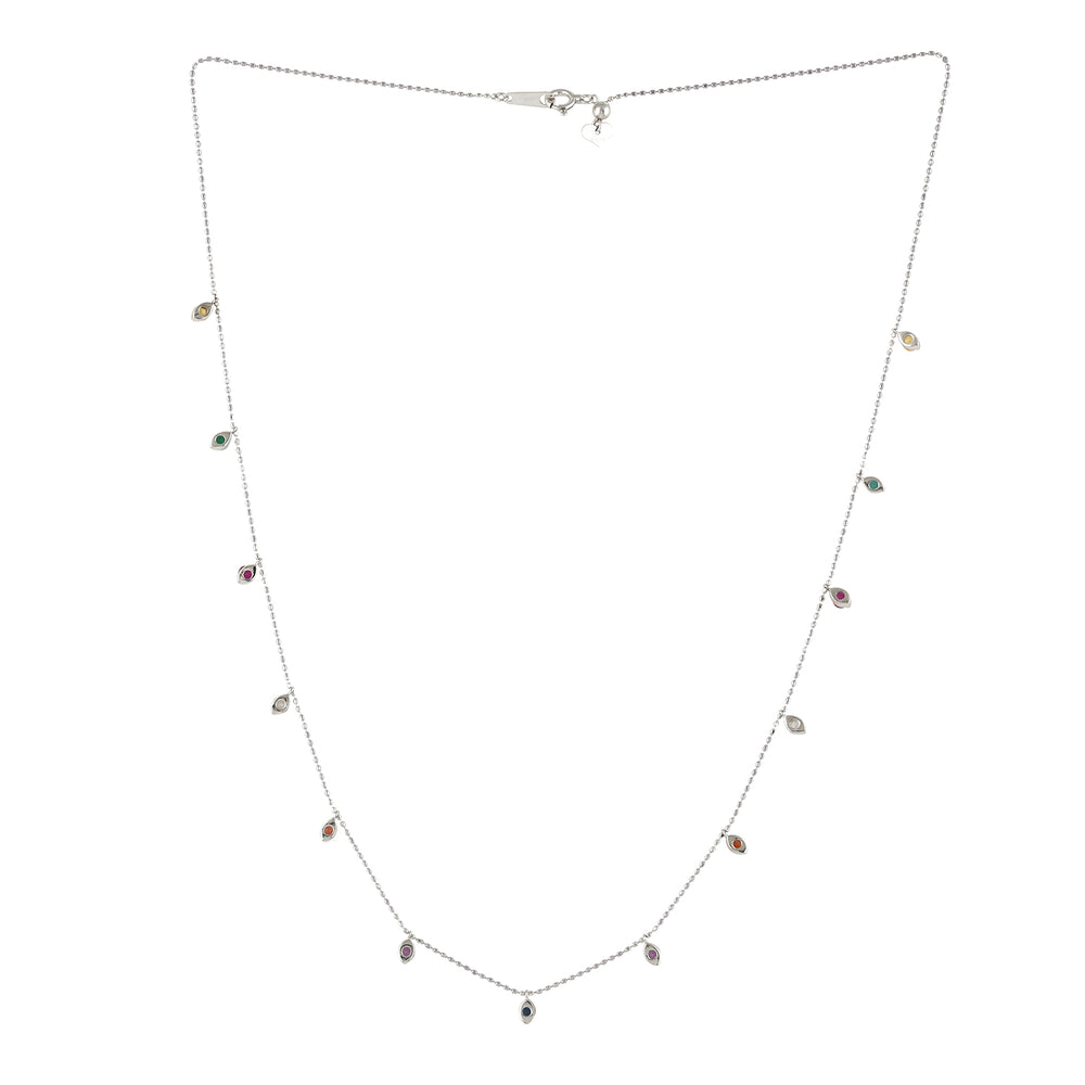 Multi Sapphire Prong Ruby Emerald Gemstone Princess Necklace In White Gold