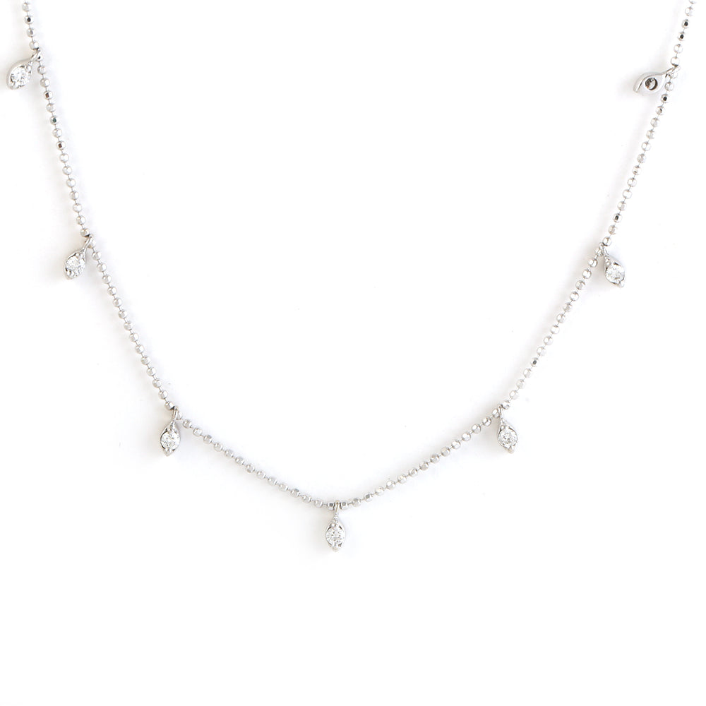 Natural Diamond Pave By The Yard Necklace Dainty Jewelry In 18k White Gold