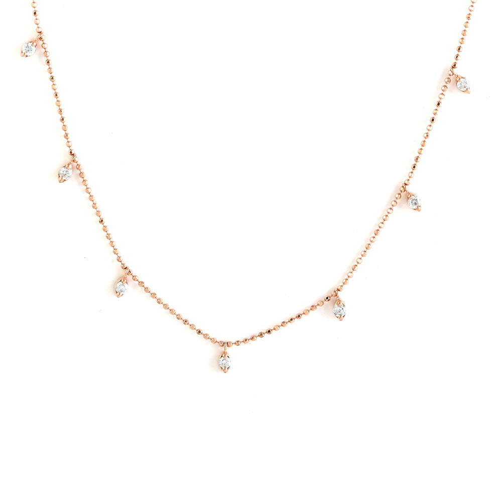 Natural Diamond Pave Dot Chain Station Necklace in 18K Rose Gold – Princess Length Fine Jewelry