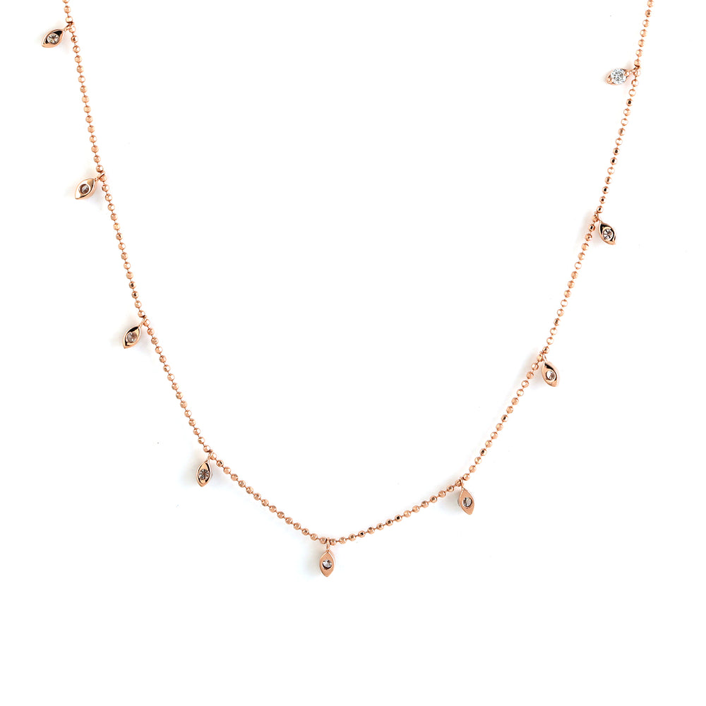 Natural Diamond Pave Dot Chain Station Necklace in 18K Rose Gold – Princess Length Fine Jewelry