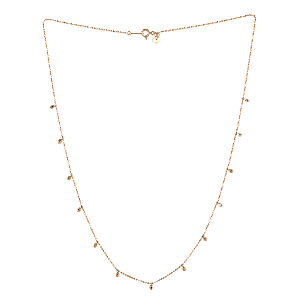 Natural Diamond Pave Dot Chain Station Necklace in 18K Rose Gold – Princess Length Fine Jewelry