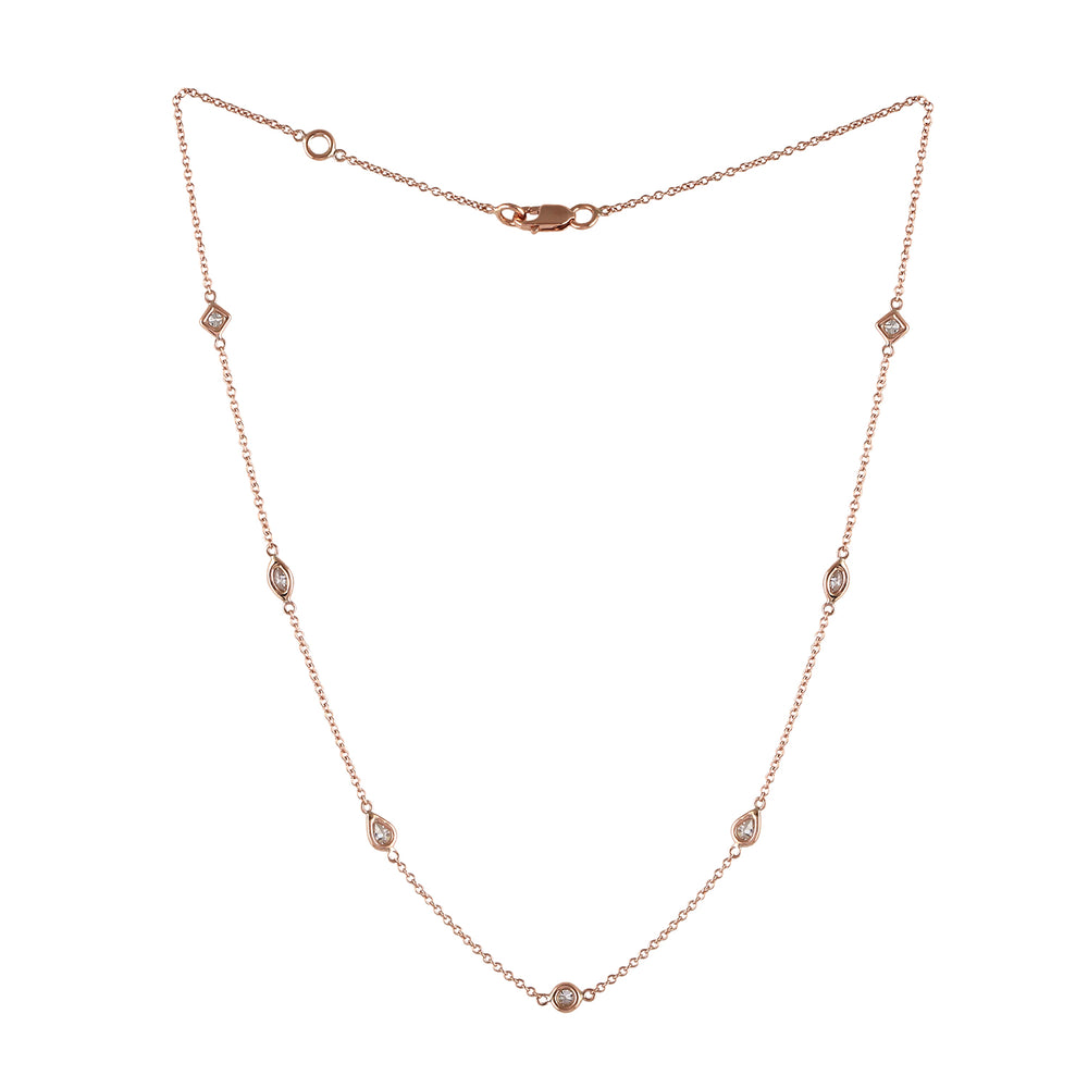 14K Rose Gold Bezel Natural Rose Cut Diamond Chain Choker Necklace Jewelry For Gifts