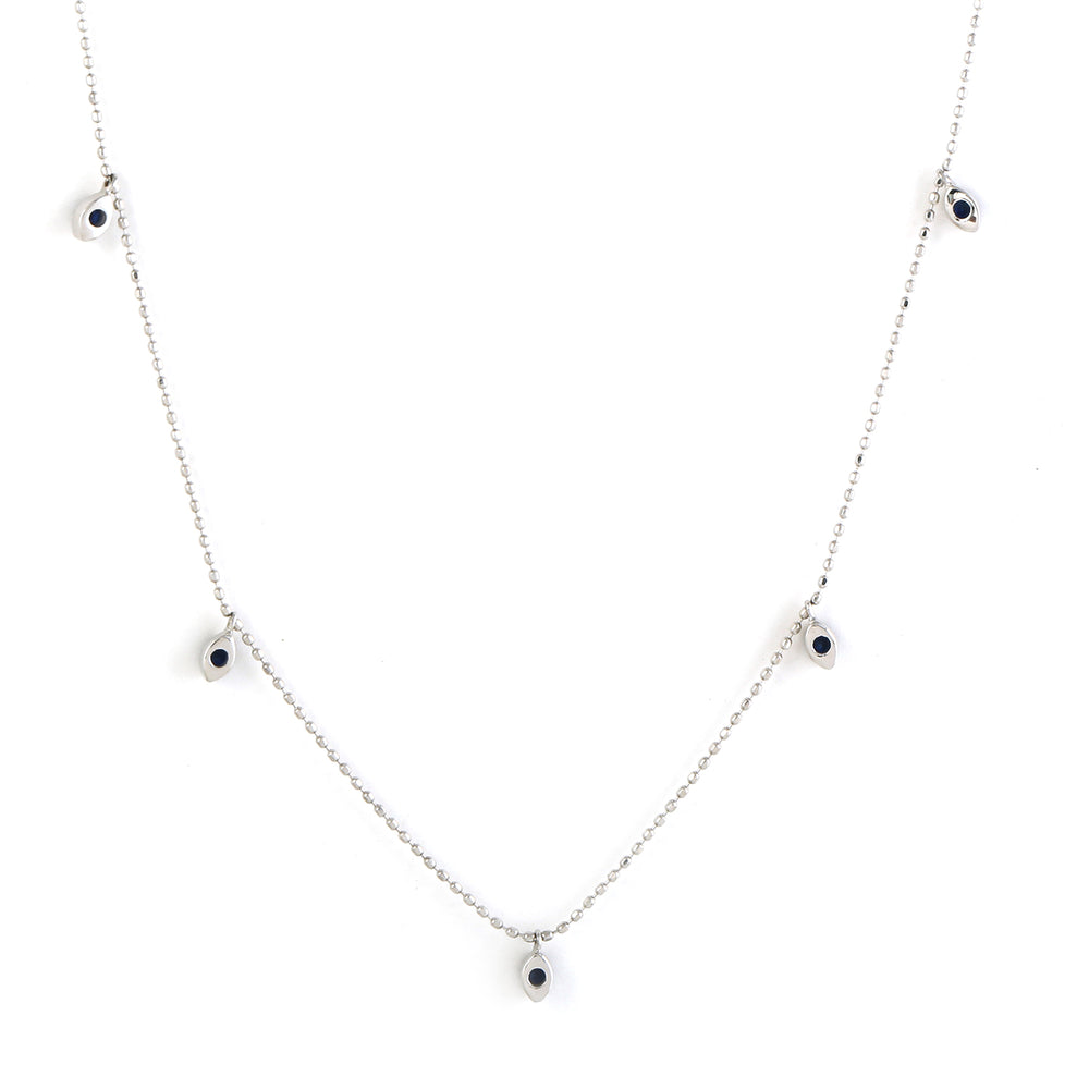 18K White Gold Prong Blue Sapphire Beads Chain Princess Necklace