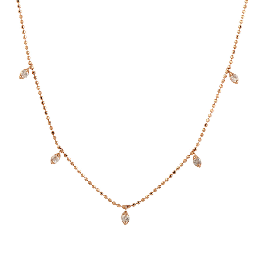 18K Rose Gold Prong Diamond Beaded Chain Princess Necklace
