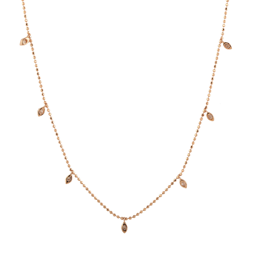 18K Rose Gold Prong Diamond Beaded Chain Princess Necklace