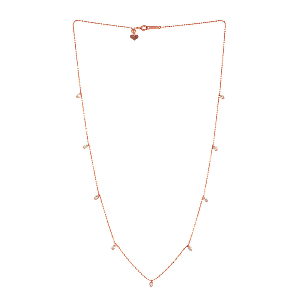 18K Rose Gold Prong Diamond Beaded Chain Princess Necklace