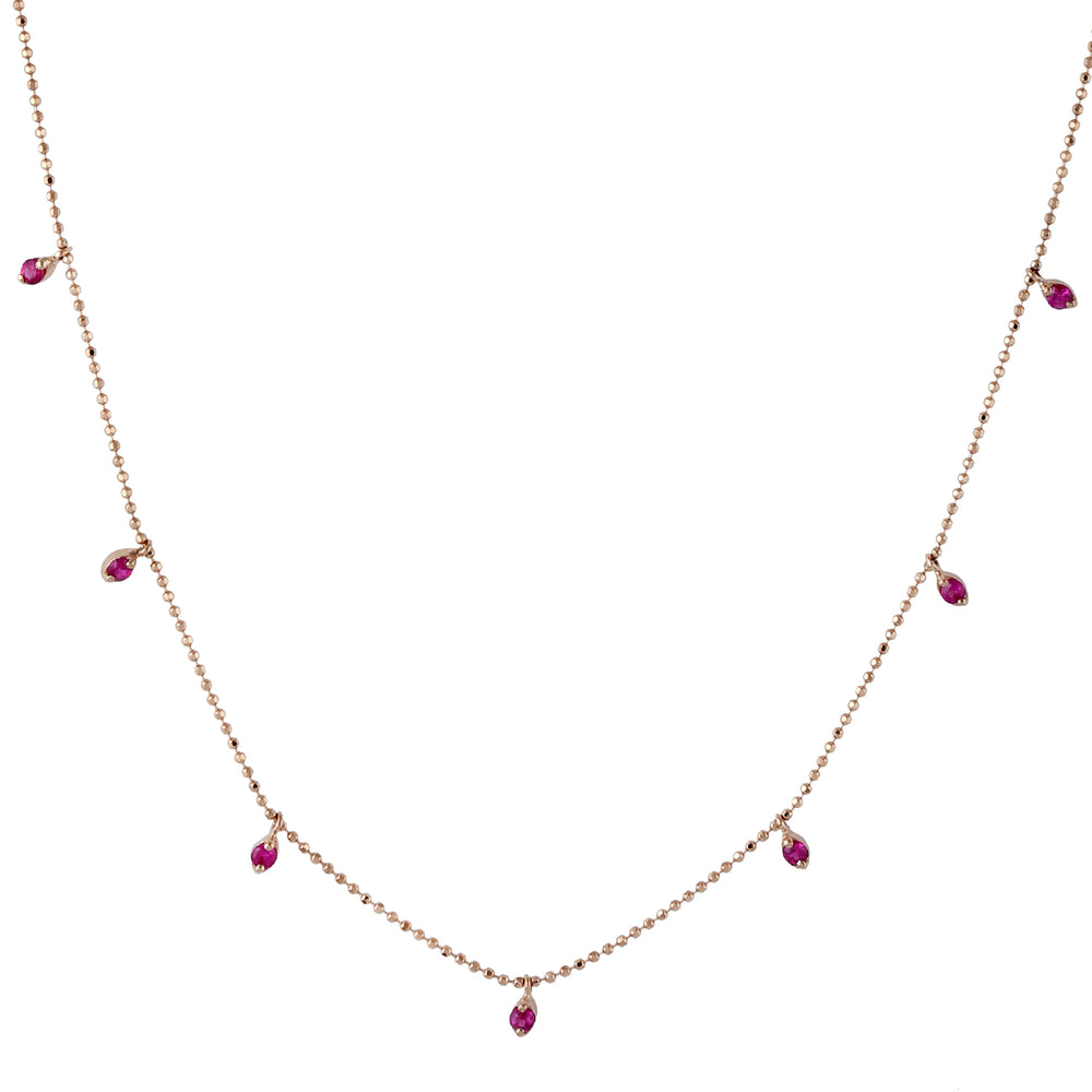 18K Rose Gold Prong Ruby July Gemstone Princess Necklace For Her