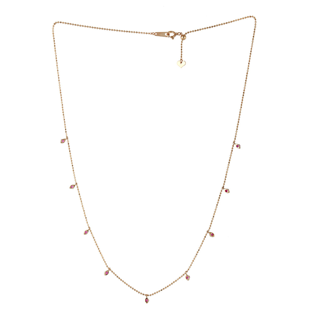 18K Rose Gold Prong Ruby July Gemstone Princess Necklace For Her