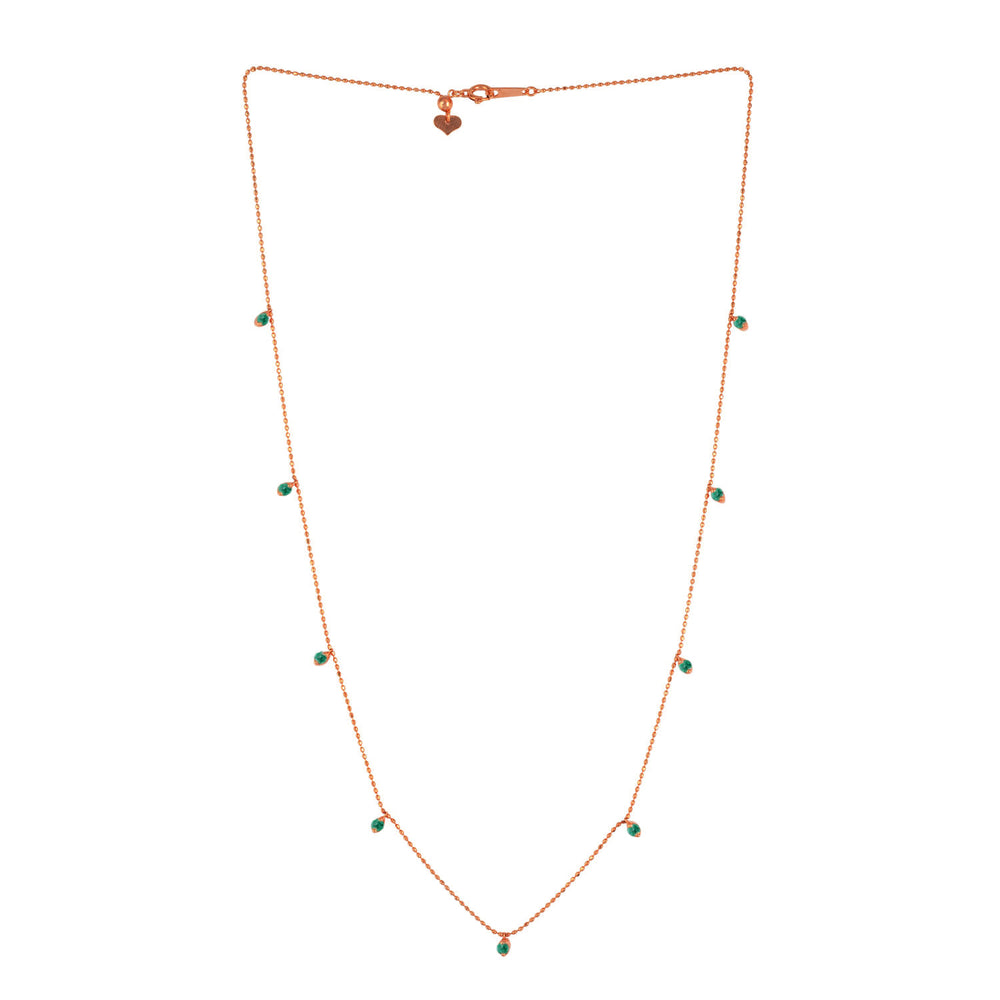 Prong Emerald Gemstone Beads In 18K Yellow Gold Princess Necklace For Her
