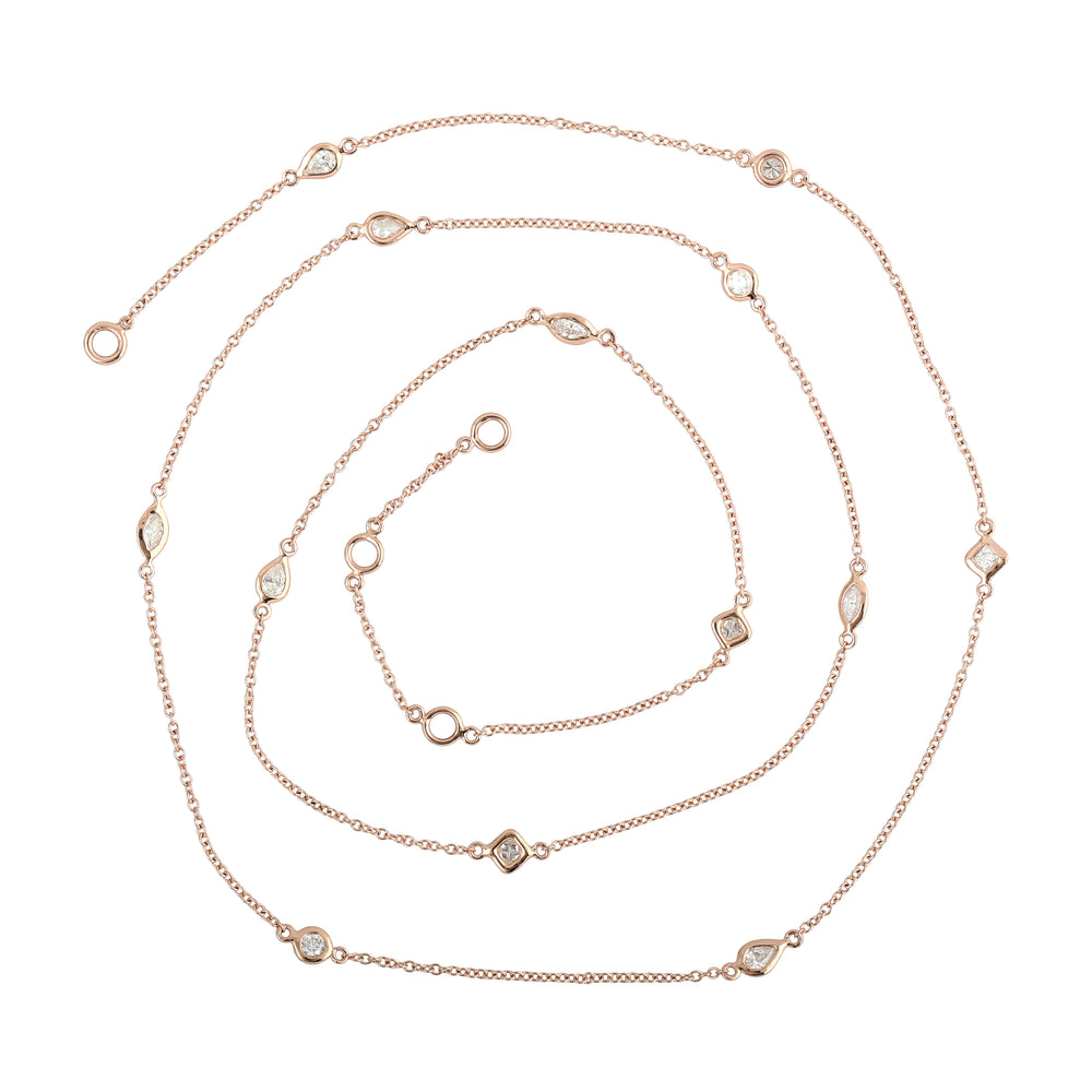 Natural Rose Cut Diamond Bezel Set Chain Rope Lariat Necklace Jewelry For Wedding