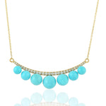 Ball Turquoise Prong Diamond December Birthstone Princess Necklace 18K Solid Gold Jewelry