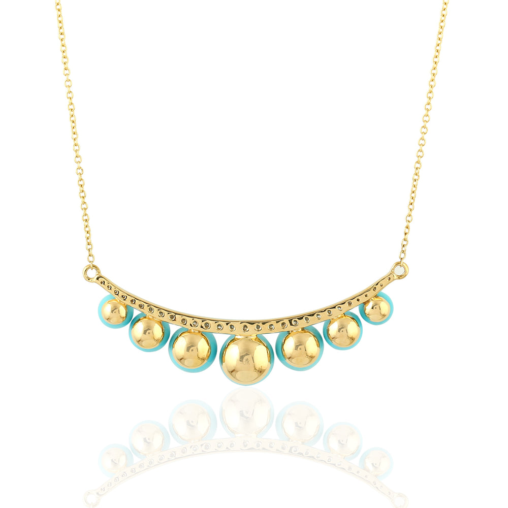 Ball Turquoise Prong Diamond December Birthstone Princess Necklace 18K Solid Gold Jewelry