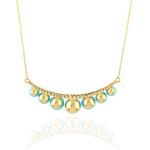 Ball Turquoise Prong Diamond December Birthstone Princess Necklace 18K Solid Gold Jewelry