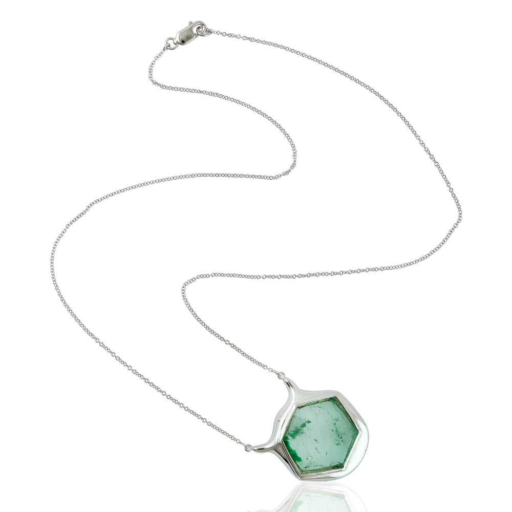 Emerald Slice Modern Pendant Necklace in 18K White Gold