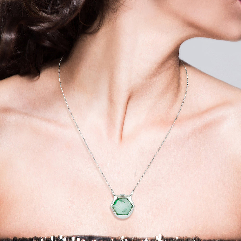 Emerald Slice Modern Pendant Necklace in 18K White Gold
