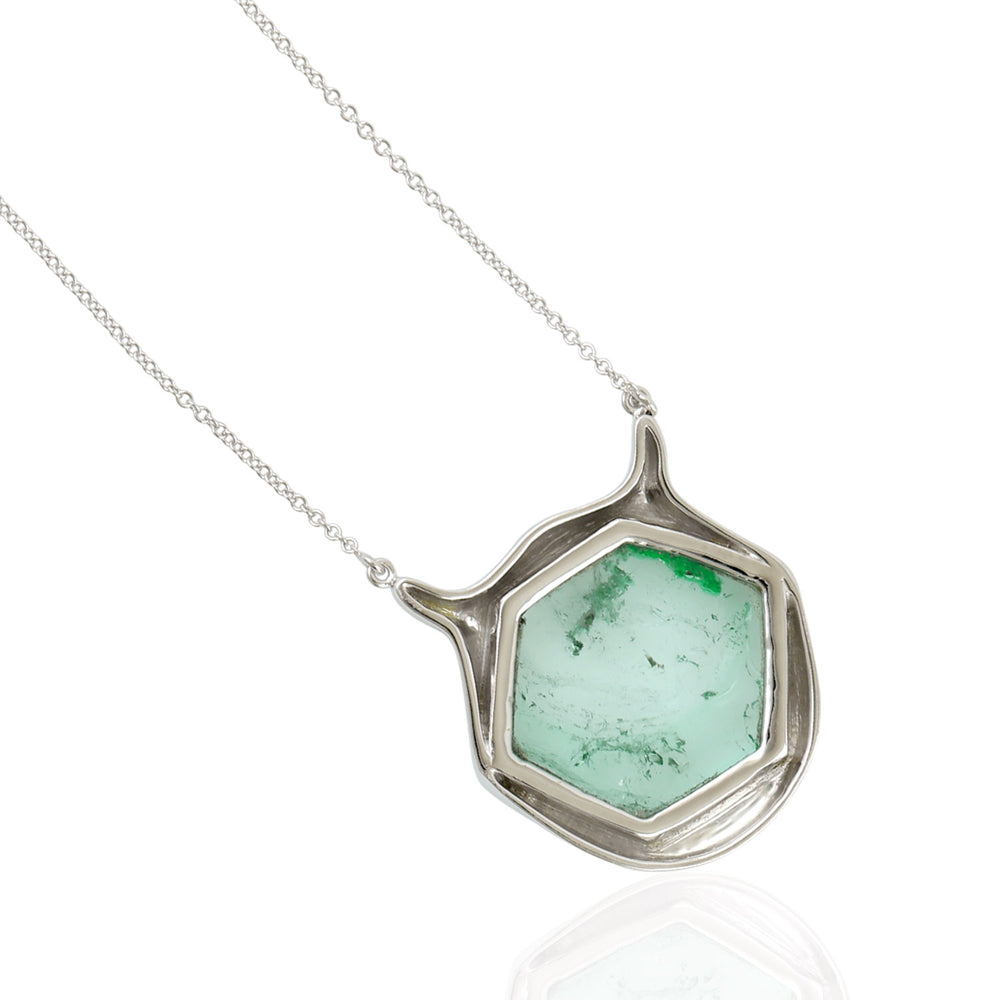 Emerald Slice Modern Pendant Necklace in 18K White Gold