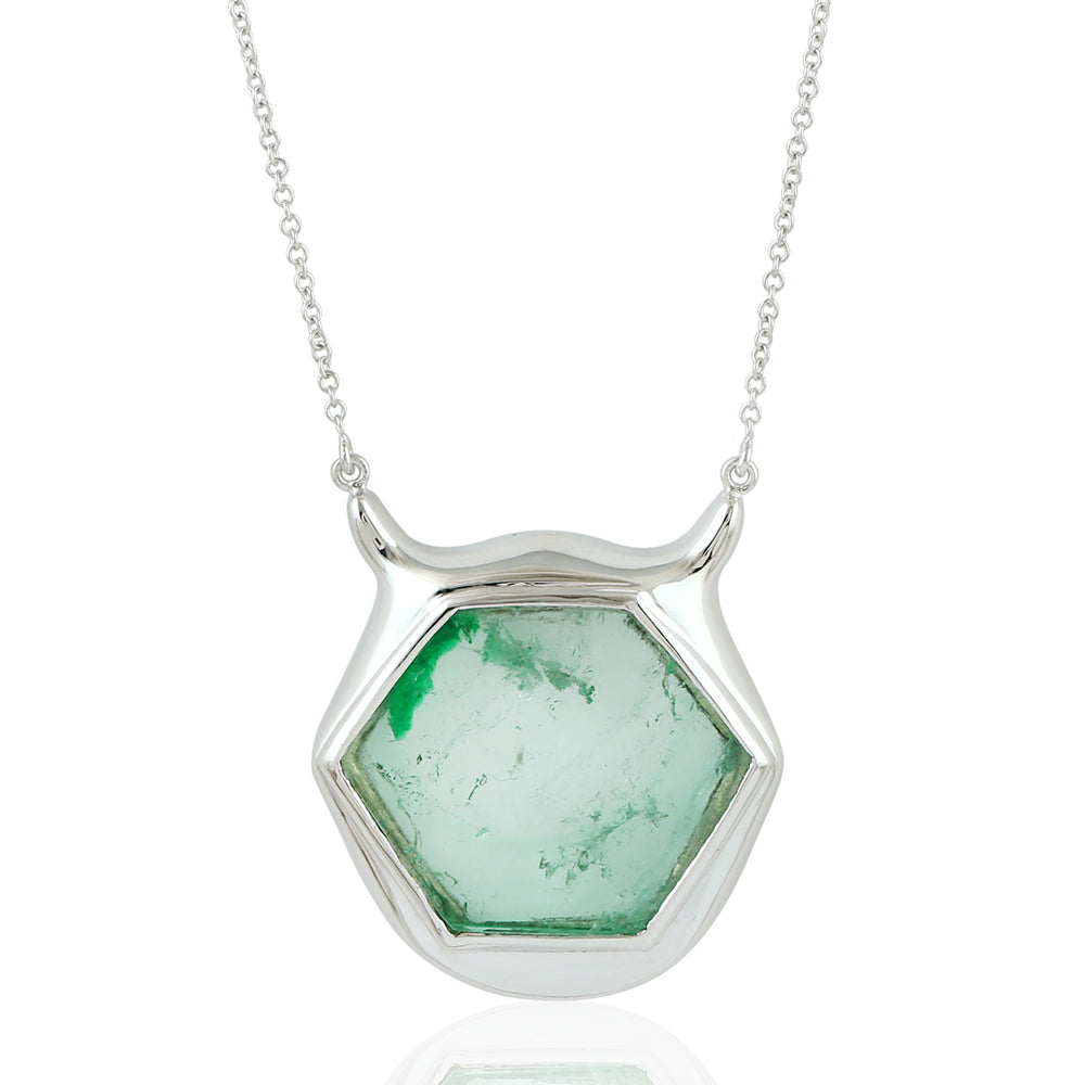 Emerald Slice Modern Pendant Necklace in 18K White Gold