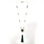 Beaded Emerald Pearl Fresh Water Pearl Tassel Rope Lariat Necklace In 18K Yellow Gold For Women