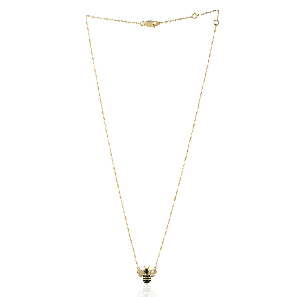 Blue Sapphire Pave Diamond Enamel Honey Bee Choker Necklace In Yellow Gold