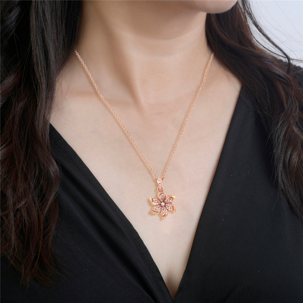Natural Diamond Daisy Chain Necklace in 18K Rose Gold – Handmade Floral Jewelry