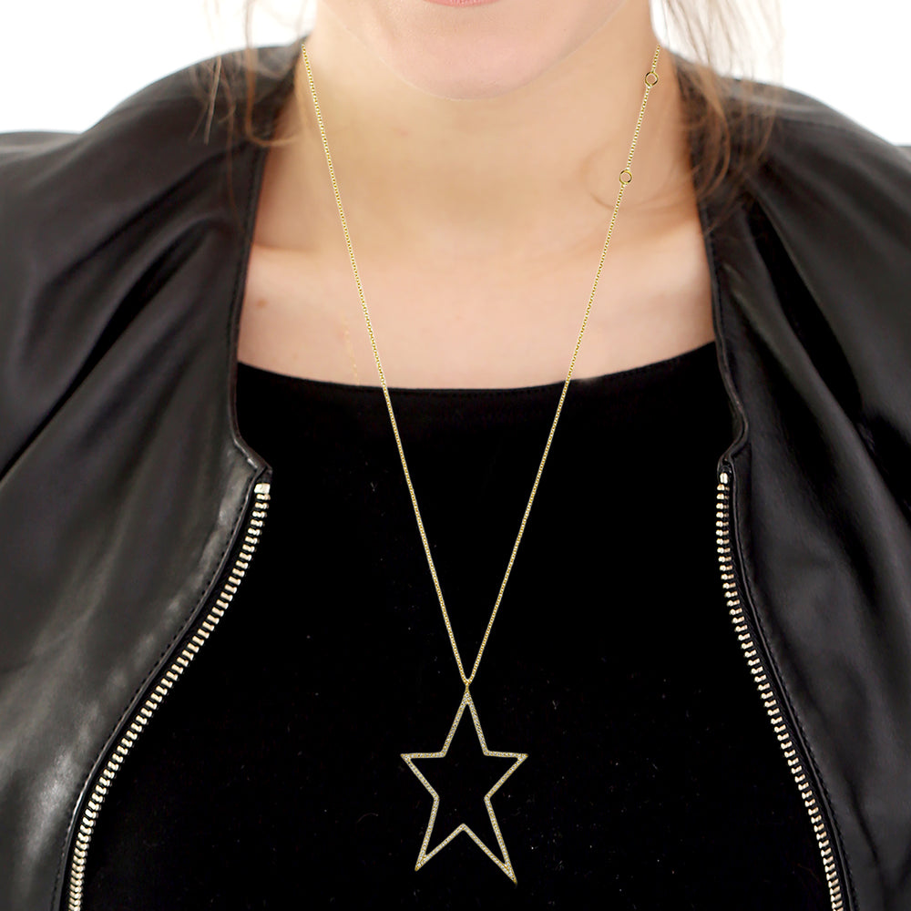 Natural Diamond Star Choker Necklace in 14K Yellow Gold