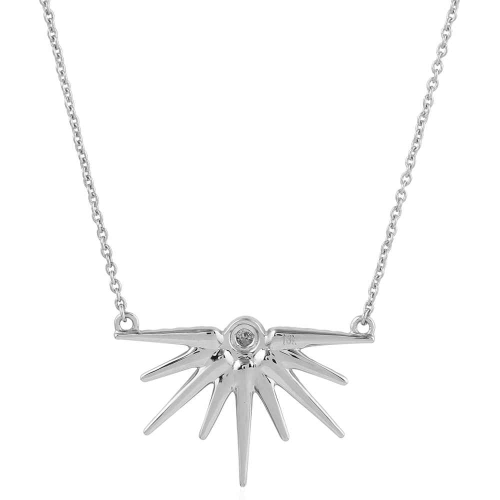18k White Gold Pave Diamond Half Sun Burst Chain Necklace Birthday Gift