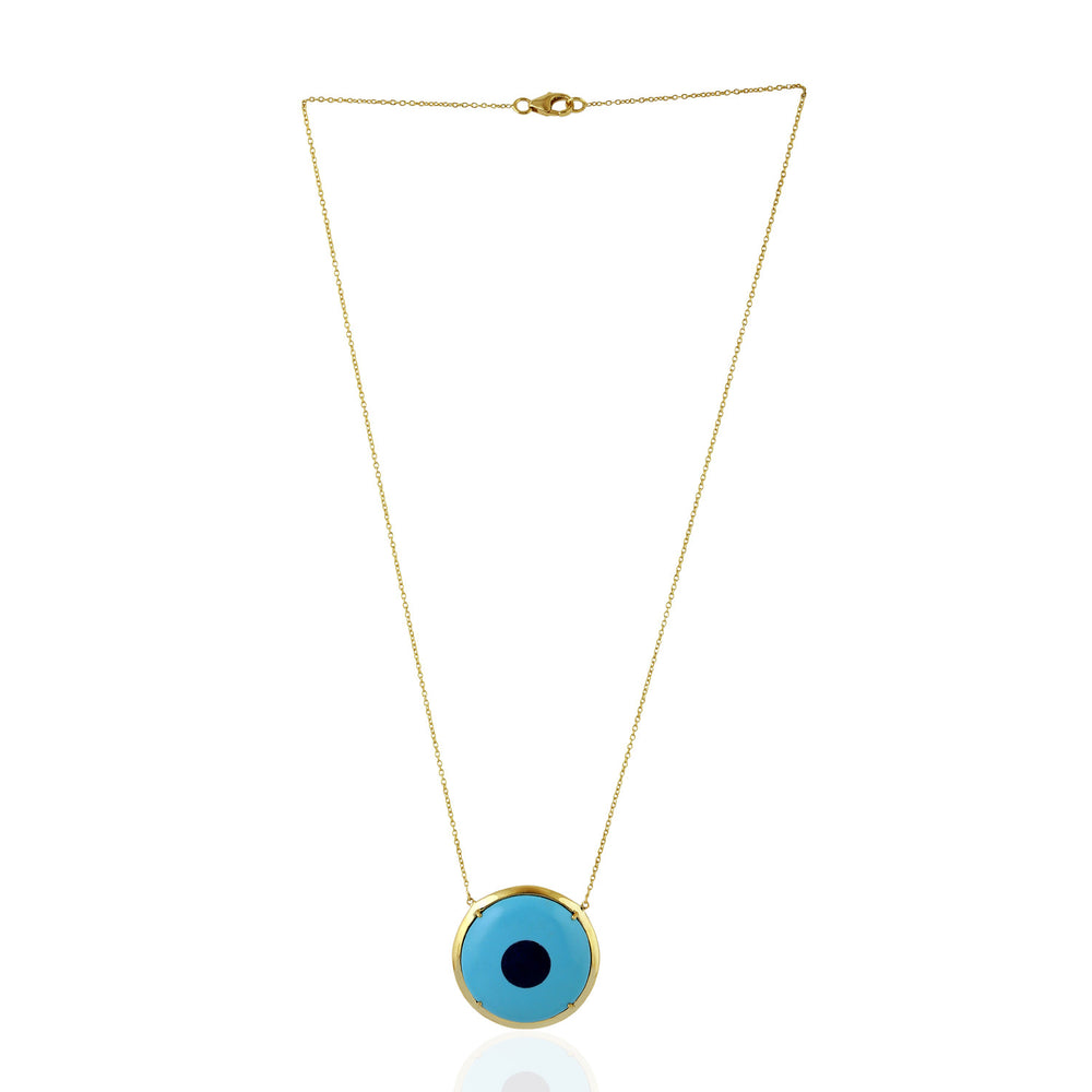 14k Yellow Gold Turquoise Lapis Evil Eye Choker Necklace For Women