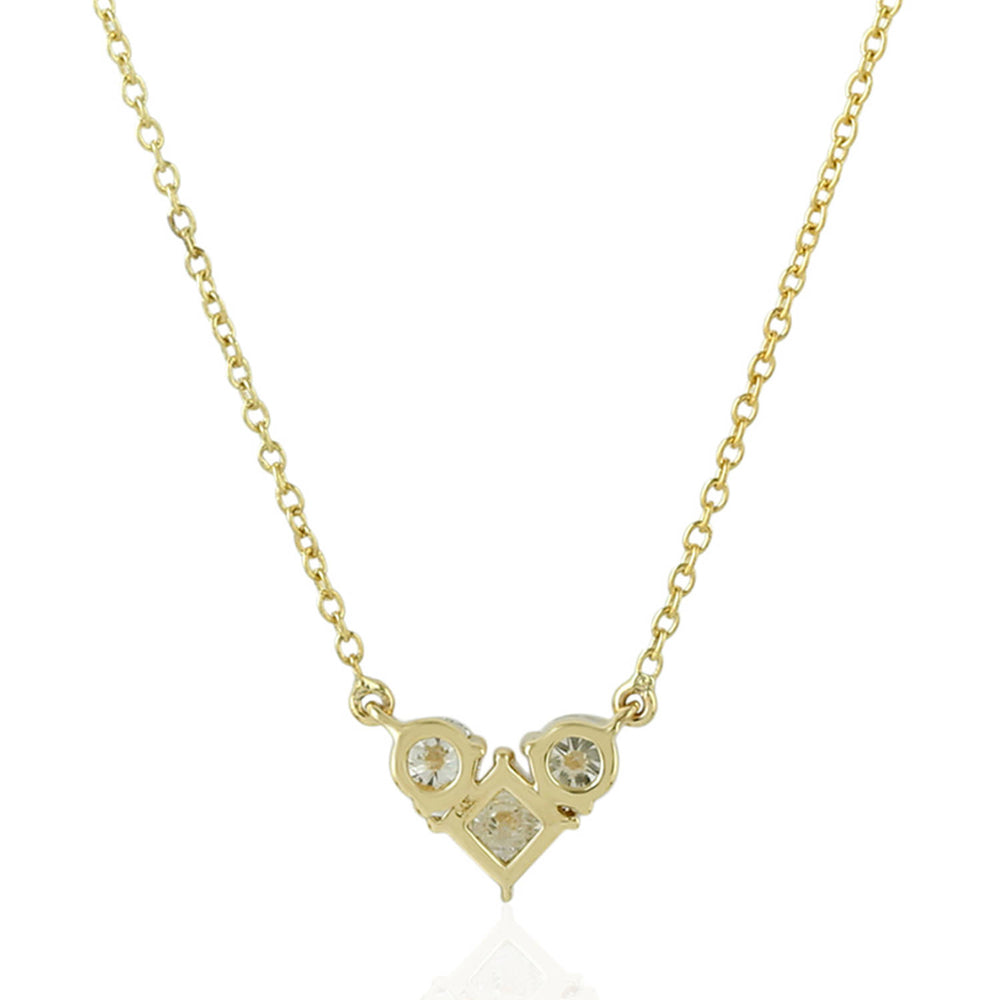 Natural Diamond Heart Design Yellow Gold Delicate Chain Choker Necklace