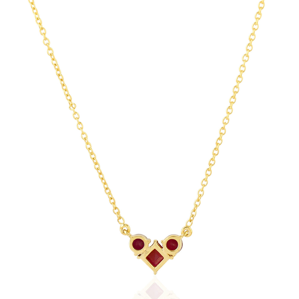 Ruby Gemstone Three Stone Heart Design Choker Necklace In 14k Yellow Gold