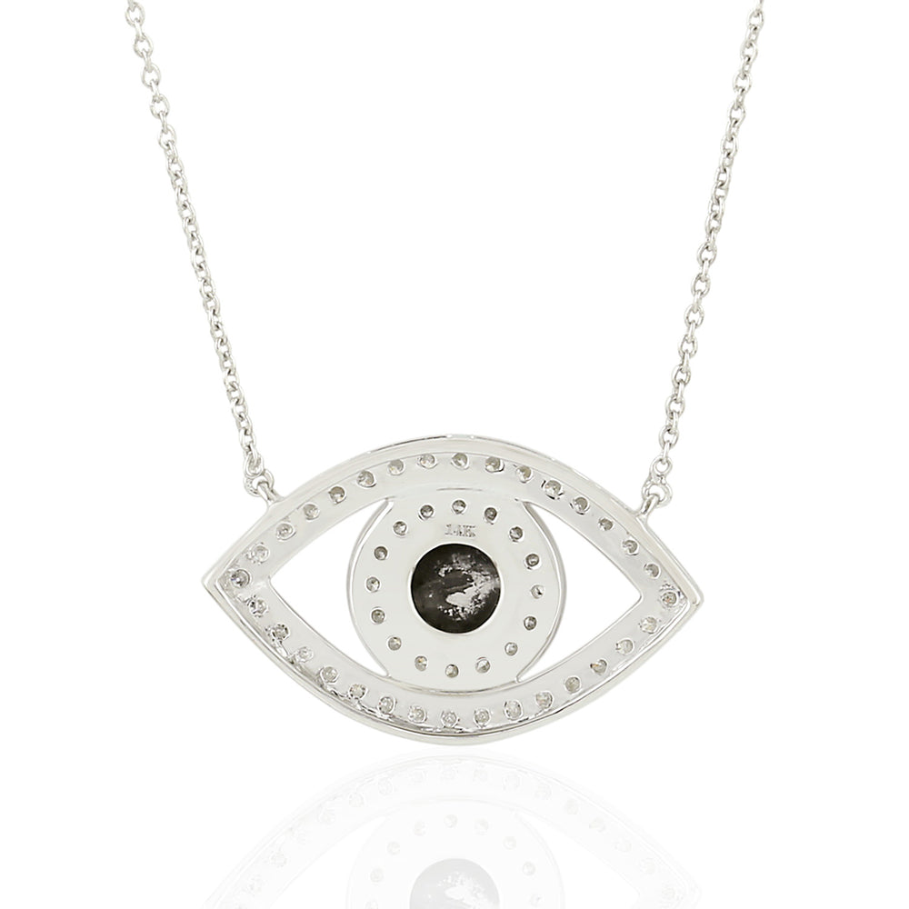 14K White Gold Pave Diamond Evil Eye Necklace – Handmade Protection Jewelry