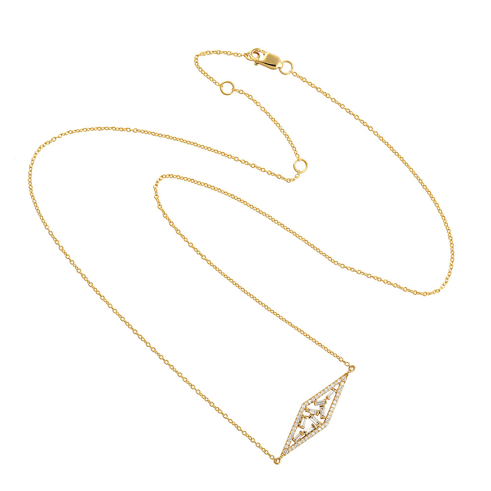 18k Yellow Gold Baguette Diamond Designer Chain Necklace Pendant Jewelry