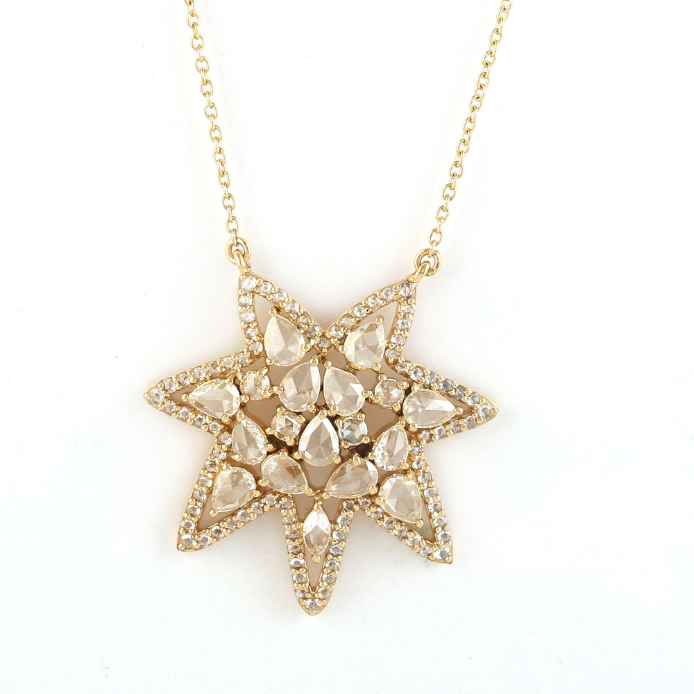Rose Cut Diamond Star Choker Necklace in Yellow Gold – Handmade Celestial Jewelry for Her