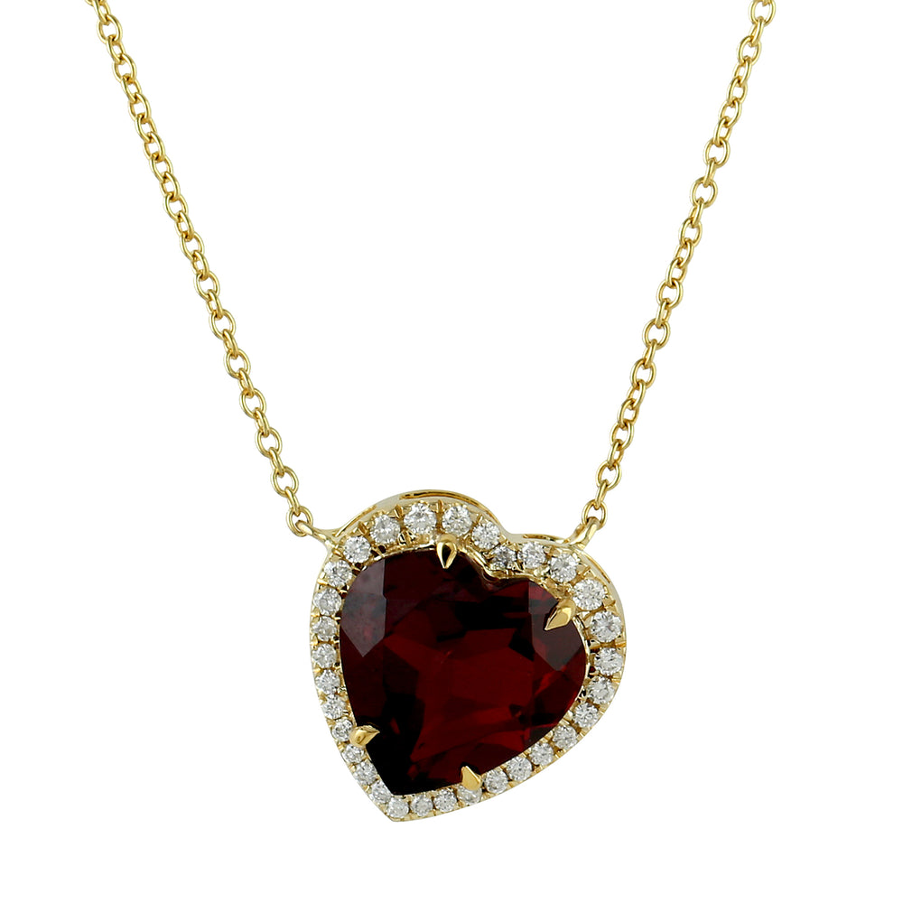 Rhodolite Garnet & Pave Diamond Heart Necklace in 14K Yellow Gold