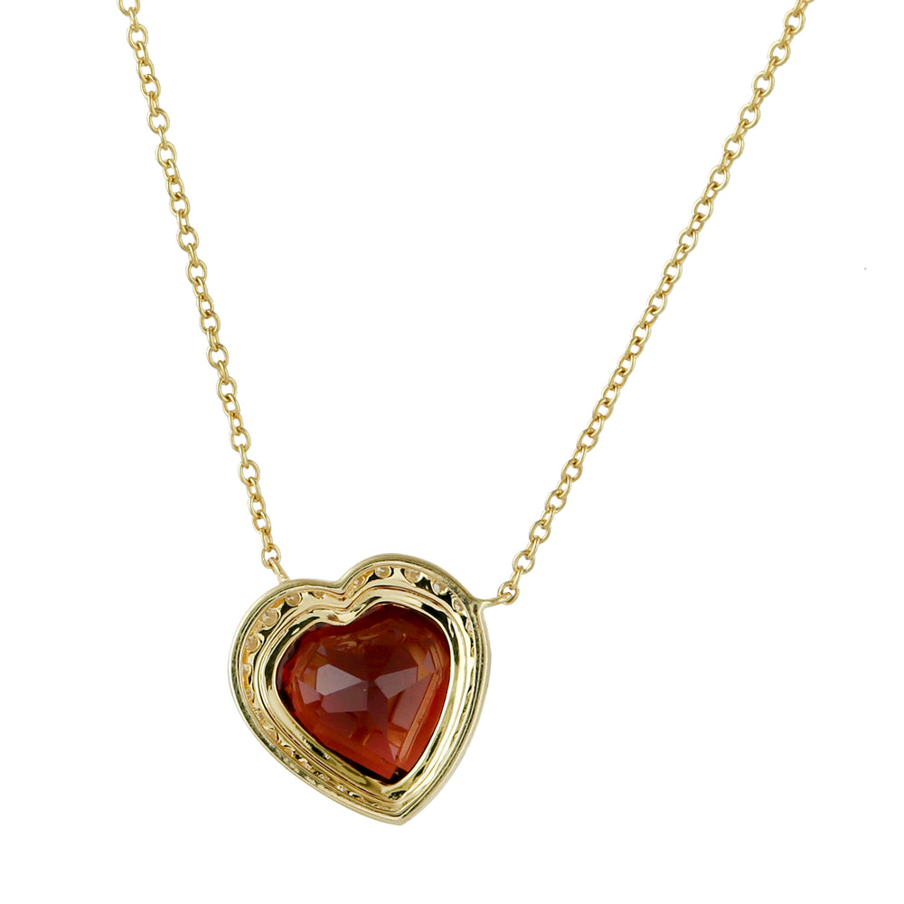 Rhodolite Garnet & Pave Diamond Heart Necklace in 14K Yellow Gold